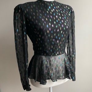 Vintage Peplum Blouse with Metallic Threading